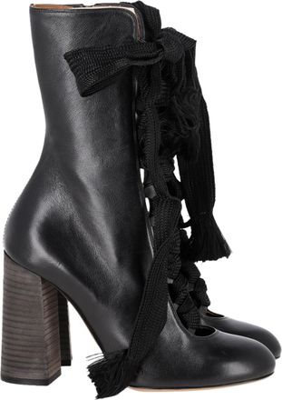 Chlo&eacute; Pre-owned Womens Chlo&eacute; Harper Lace-Up Heeled Ankle Boots in Black Leather - Size EU 37