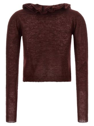 Alberta Ferretti Ruffled Mohair Blend Sweater - Burgundy