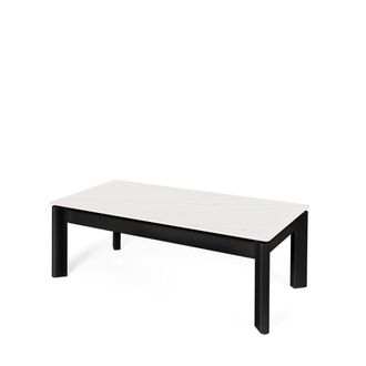 Koketto Home Mesa centro elevable tapa porcelanico blanco y patas met&aacute;licas negras