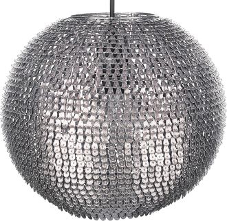 Beliani L&aacute;mpara Colgante De Metal Plateado Con Forma De Globo Escamas Brillantes Seine