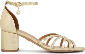 Kazar Gouden sandalen met lage brede hak - Dames - Sandalen met hakken - Geel - 37 EU - Leer - Schoenen