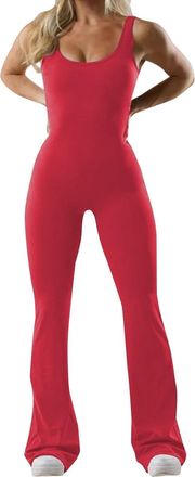 Generic Unitard Women Yoga Bodysuits Womens Flared Jumpsuit Sexy Backless Gym Jumpsuits Playsuit Sleeveless Racerback Bodysuit V Neck All in One Wide Leg Body