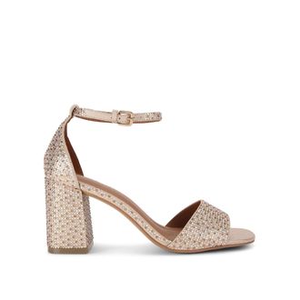 Kurt Geiger Womens Square Block Heel Sandals - Gold Fabric - Size UK 4