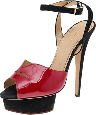 Charlotte Olympia Red Suede And Patent Leather Platform Sandals
