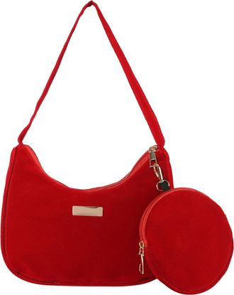 Generic Womens Fashion Shoulder Bag Retro Velvet Design with Elegant Patterns and Secure Zipper Closure for Daily Casual Use (Red, One Size)