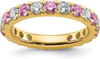 Diamond2Deal 14k Yellow Gold Lab Grown Diamond & Pink Sapphire Eternity Wedding Band Ring 1.2Ct Clarity- VS Color- G-H