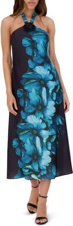 Siena My Balconia Charmuse Printed Halter Dress in Black Multi at Nordstrom Rack, Size 12
