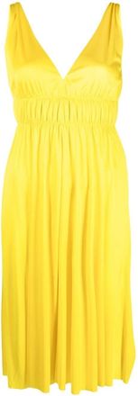 P.A.R.O.S.H. smocked-detail V-neck dress - women - Acetate/Polyester - S - Yellow