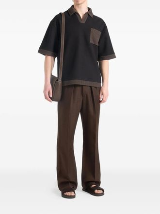 Manière De Voir Brice Boxy crochet-detail polo shirt - Black