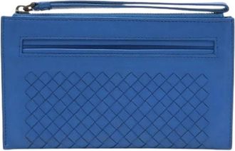 Bottega Veneta Pre-owned Intrecciato Calf Leather Clutch Bag - Dames - Vintage Clutch - Blauw - ONE Size - Leer - Vintage