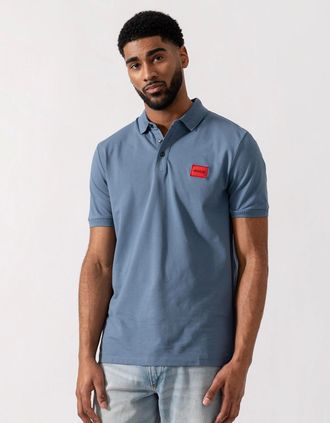 HUGO BOSS Mens HUGO Dereso222 Mens Cotton Piqu&eacute; Slim-Fit Polo Shirt with Logo Label - Open Blue 496 - Size: 40