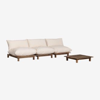 Sklum Sklum - Conjunto De Jard&iacute;n Con Sof&aacute; Modular Reclinable De 3 Piezas Y Mesa De Centro En Madera De Acacia Brina