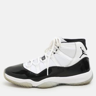 Air Jordan White/black Patent And Canvas Jordan-11-Retro High Top Sneakers