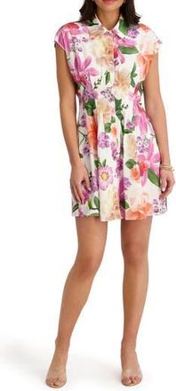 Kensie Floral Cap Sleeve Fit & Flare Shirtdress in White/Multi at Nordstrom Rack, Size 10