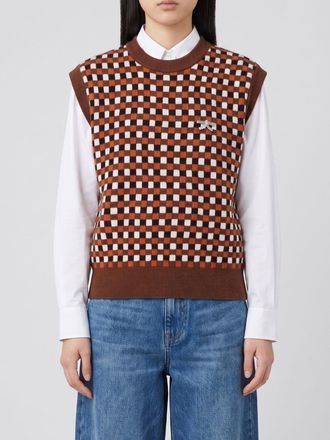 Golden Goose Check Wool Knit Vest with Crew Neck