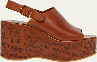 Chlo&eacute; Maxime Leather Slingback Platform Sandals