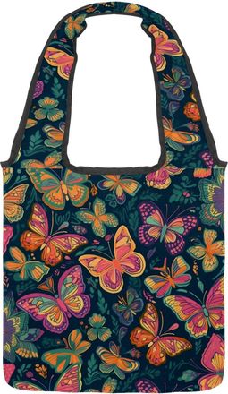 Generic Butterfly with Leaf Pattern Reversible Canvas Shoulder Tote - Double-Sided Print, 12oz Cotton, 27cm Drop, Fold-Flat Bag for Travel, Shopping, Street O