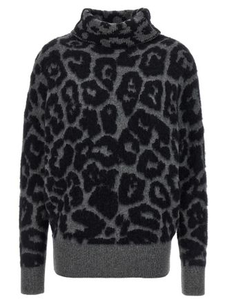 Stella McCartney Black Leopard Jacquard Turtleneck Sweater