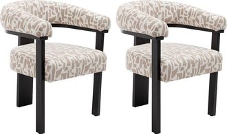 Vente-Unique Conjunto de 2 sillas con reposabrazos en tela texturizada bicolor y madera de hevea negra - Crema y topo - LIVELIA de Pascal Morabito