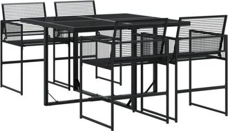 vidaXL 5 Piece Garden Dining Set Black Poly Rattan Vidaxl