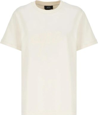 A.P.C. Katoenen T-shirt met Geborduurd Logo - Dames - T-shirts - Beige - L - Katoen - Tops