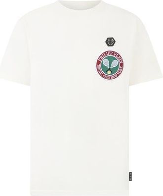 Philipp Plein Round Neck T-Shirt Patch Tennis Men in Offwhite at Nordstrom, Size Xx-Large