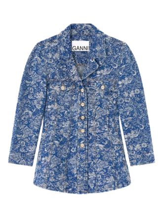 Ganni floral-print denim jacket - women - Fabric - 38 - Blue