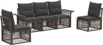vidaXL Conjunto De Sof&aacute;s De Jard&iacute;n 5 Uds. Gris Rat&aacute;n Sint&eacute;tico Vidaxl