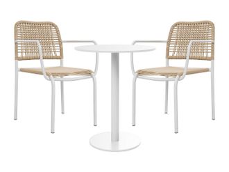 Vente-Unique Comedor de jard&iacute;n en metal y resina trenzada: una mesa D.60 cm y 2 sillones apilables - Beige - NIOU de MYLIA