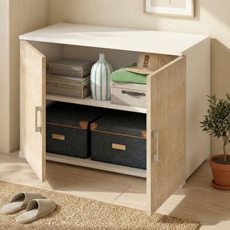Dmora Armario Multiusos Darc, Mueble Lineal De 2 Puertas Batientes Con Balda, Muebles De Entrada, Zapatero Moderno, 100% Made In Italy, 90x45h66 Cm, Roble Y