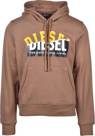 Diesel Felpa con cappuccio - Heren - Hoodies - Bruin - L - Katoen - Hoodies & sweatvesten
