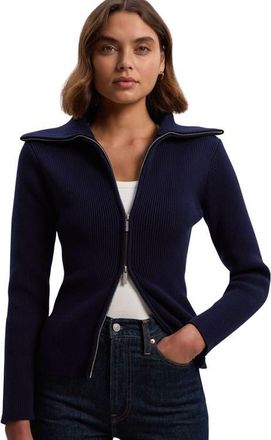 Karen Millen Cotton Zip Through Collar Knit Cardigan in Navy at Nordstrom, Size X-Small