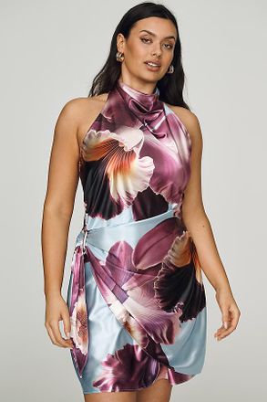 Maeve Draped Halter Satin Mini Dress