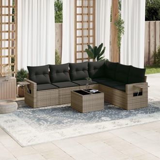 vidaXL Vidaxl - Set De Sof&aacute;s De Jard&iacute;n 7 Piezas Con Cojines Rat&aacute;n Pe Gris