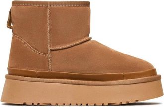 Cesare Gaspari Suede Platform Enkellaarzen Lumi - Beige - Dames - Winterlaarzen - Bruin - 40 EU - Wol - Schoenen