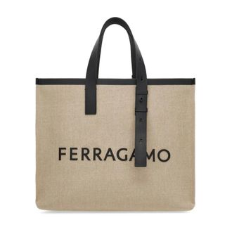 Ferragamo Tote Bags, male, Beige, Size: ONE SIZE Logo-embossed Leather Tote