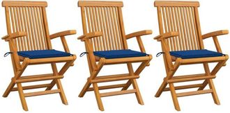 vidaXL Sillas De Jard&iacute;n 3 Uds Madera Teca Con Cojines Azul Real Vidaxl