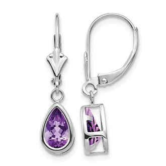 Diamond2Deal 14k White Gold 8x5mm Pear Amethyst Drop Dangle Earrings