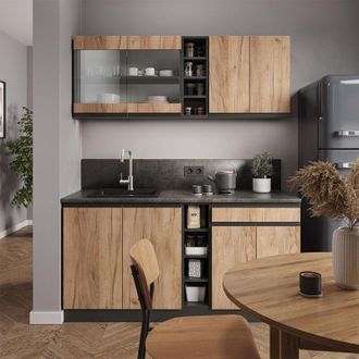 Vicco Cocina Para Solteros R-line, Oro Power Roble/antracita, 160 Cm Forma De J