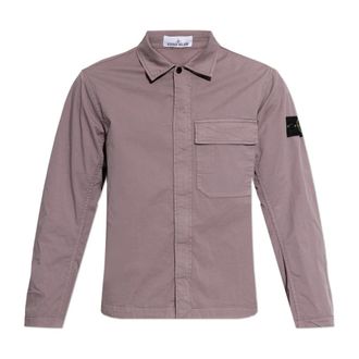Stone Island Light Jackets, male, Purple, Size: XL Stretch Cotton Twill Overshirt