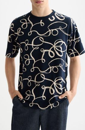 Scotch & Soda Print Cotton T-Shirt in Ribbon Navy at Nordstrom, Size Large