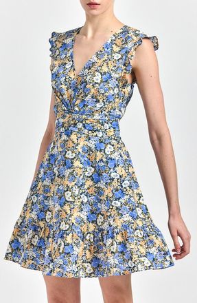 Derek Lam Kris Floral Sleeveless Cotton Minidress in Blue Tan Bloom at Nordstrom Rack, Size 10