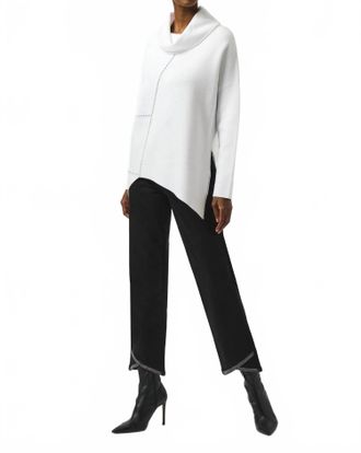 Joseph Ribkoff Cowl Neck Embellished Asymmetric Sweater Top In Vanilla