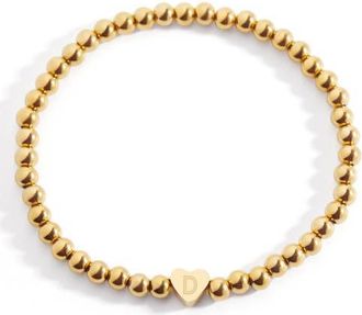 Mint & Lily Gold Beaded with Heart Initial Bracelet in Letter D at Nordstrom
