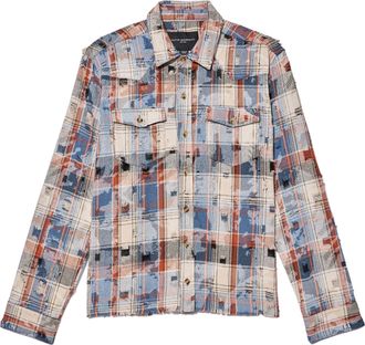 Cult of Individuality L/S Vintage Embroidered Plaid Woven Shirt In Harvest Plaid