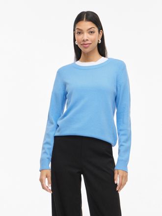 Vila Rundhalspullover VILA VIRIL O-NECK L/S KNIT TOP - NOOS, Damen, Gr. XL, all aboard detail:schwarz melange, Feinstrick, Obermaterial: 50% Viskose, 27% N