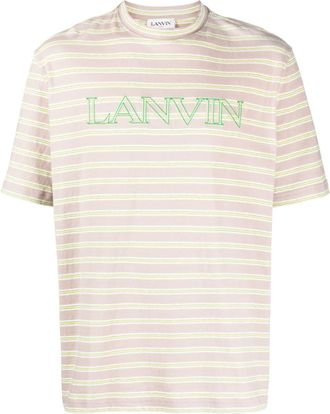 Lanvin striped logo-embroidered T-shirt - men - Cotton - M - Brown