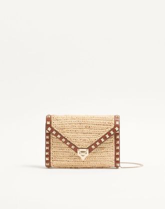 Valentino Garavani Mini Borsa A Tracolla Rockstud In Rafia Donna NATURALE/SELLERIA UNI