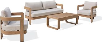 DCB Garden Sal&oacute;n de jard&iacute;n 5 plazas en aluminio imitaci&oacute;n madera