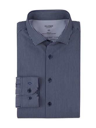 Olymp Businesshemd OLYMP 24/7 - Level 5, Herren, Gr. 43, N-Gr, blau (marine), Web, Obermaterial: 64% Baumwolle, 27% Polyester, 9% Elasthan, gestreift, k&ouml;rpe